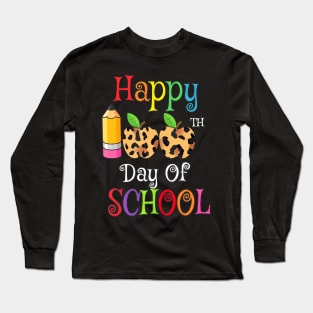 Happy 100Th Day Of School Leopard Print Teacher Student Long Sleeve T-Shirt